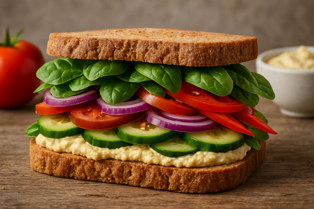 Vegan hummus and veggie sandwich